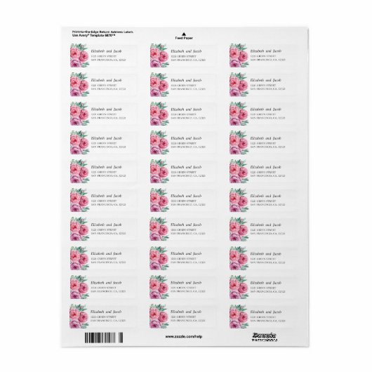 Waterverf roze boho bloemen. Huwelijksadres Etiket (Full Sheet)