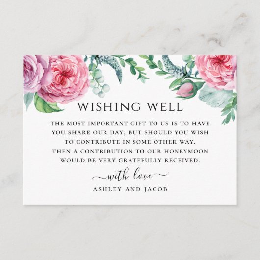 Waterverf roze boho bloemenbruiloft wensing goed informatiekaartje (Voorkant)