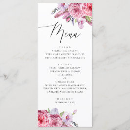 Waterverf roze boho floral and veren bruiloft menu