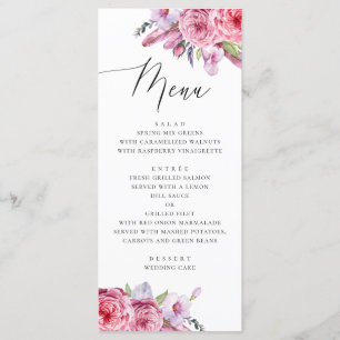 Waterverf roze boho floral and veren bruiloft menu