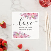 Waterverf roze boho floral and veren bruiloft servet (Insitu)