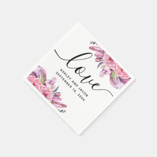 Waterverf roze boho floral and veren bruiloft servet (Hoek)