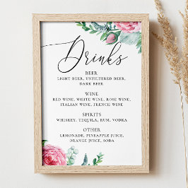 Waterverf roze boho floral bruiloft drink poster