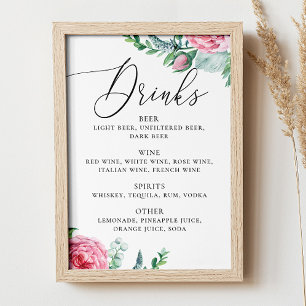 Waterverf roze boho floral bruiloft drink poster