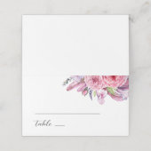 Waterverf roze boho florale veren bruiloft plaatskaartje (Buitenkant ongevouwen)