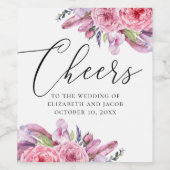 Waterverf roze boho florale veren bruiloft wijn etiket (Enkel label)