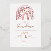 Waterverf Roze Boho Rainbow Baby shower Roos Gold Folie Uitnodiging (Voorkant)