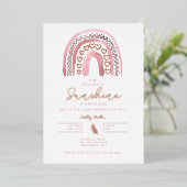 Waterverf Roze Boho Rainbow Baby shower Roos Gold Folie Uitnodiging (Staand Voorkant)