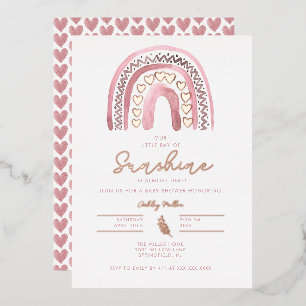 Waterverf Roze Boho Regenboog Baby Shower Roze Gou Folie Uitnodiging