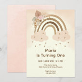 Waterverf Roze Boho regenboogprik eerste verjaarda Kaart (Voorkant / Achterkant)