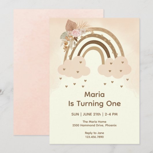 Waterverf Roze Boho regenboogprik eerste verjaarda Kaart (Voorkant / Achterkant)