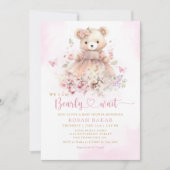 Waterverf Roze Boho Teddy Bear Meisje Baby shower Kaart (Voorkant)