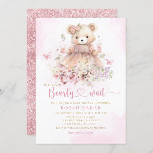 Waterverf Roze Boho Teddy Bear Meisje Baby shower Kaart