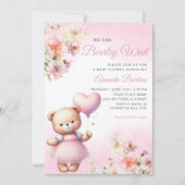 Waterverf Roze Boho Teddy Bear Meisje Baby shower Kaart (Voorkant)