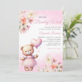 Waterverf Roze Boho Teddy Bear Meisje Baby shower Kaart (Staand voorkant)
