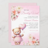Waterverf Roze Boho Teddy Bear Meisje Baby shower Kaart (Voorkant / Achterkant)