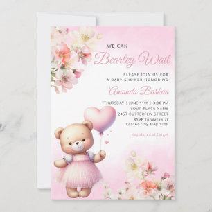 Waterverf Roze Boho Teddy Bear Meisje Baby shower Kaart