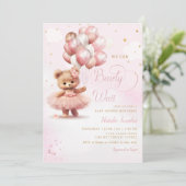 Waterverf Roze Boho Teddy Bear Meisje Baby shower Kaart (Staand voorkant)