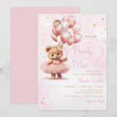 Waterverf Roze Boho Teddy Bear Meisje Baby shower Kaart (Voorkant / Achterkant)