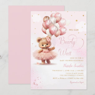 Waterverf Roze Boho Teddy Bear Meisje Baby shower Kaart