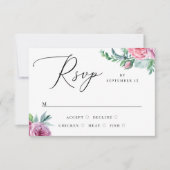 Waterverf roze boho tuin bloemrijke script trouwen RSVP kaartje (Voorkant)