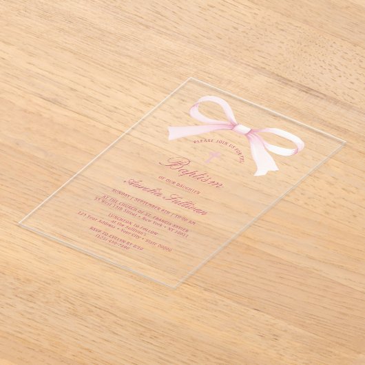 Waterverf Roze Boog Doop Acryl Uitnodigingen (Laagn)