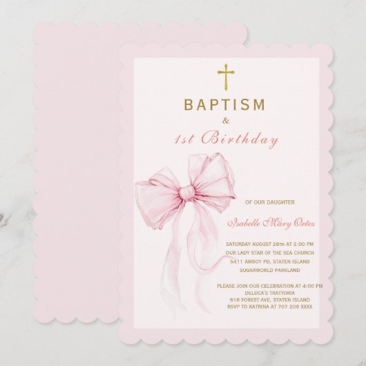 Waterverf Roze Boog Doop en Verjaardag Kaart (Voorkant / Achterkant)