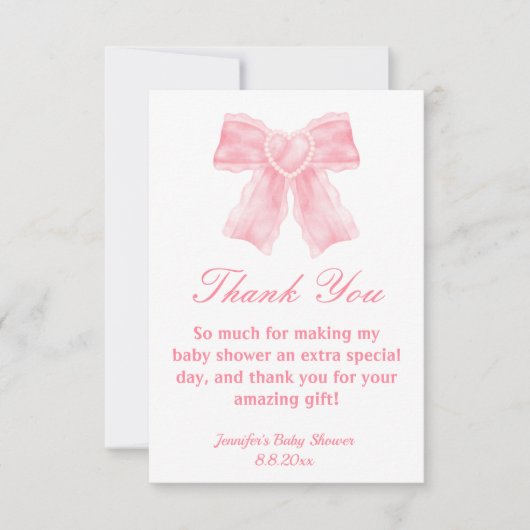 waterverf roze boog meisje baby shower bedankkaart (Voorkant)