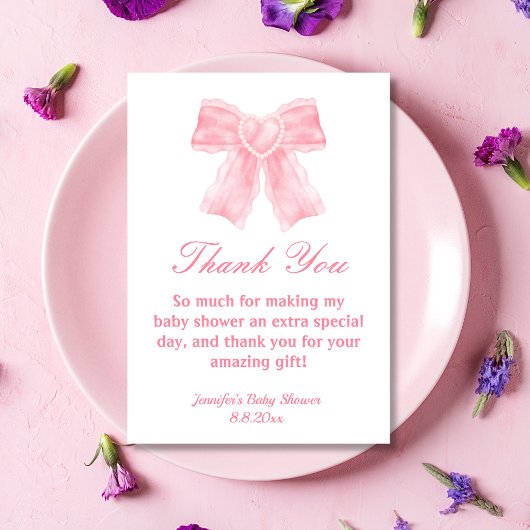 waterverf roze boog meisje baby shower bedankkaart