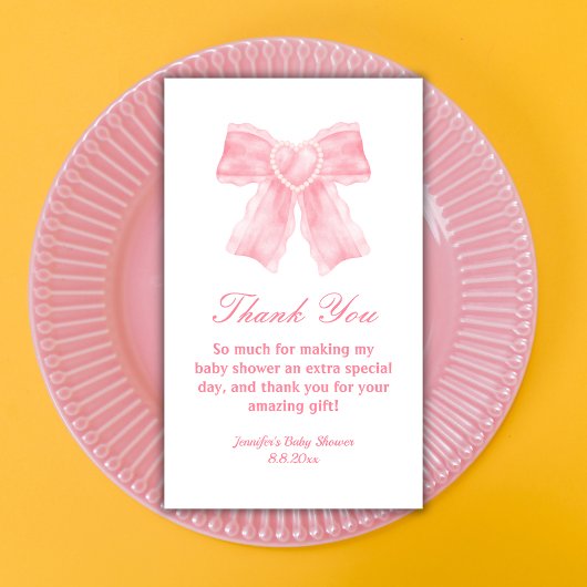 waterverf roze boog meisje baby shower dank u notitiekaartje