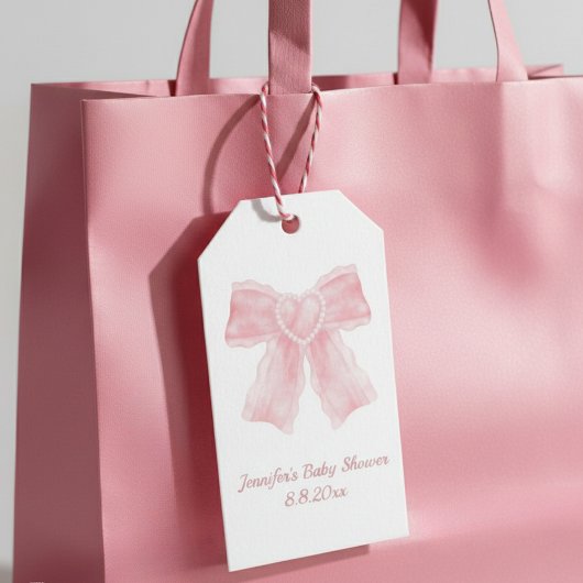 waterverf roze boog meisje baby shower eenvoudig cadeaulabel