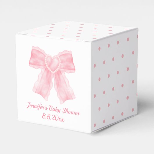 waterverf roze boog meisje baby shower polka dots bedankdoosjes (Voorkant Zijde)