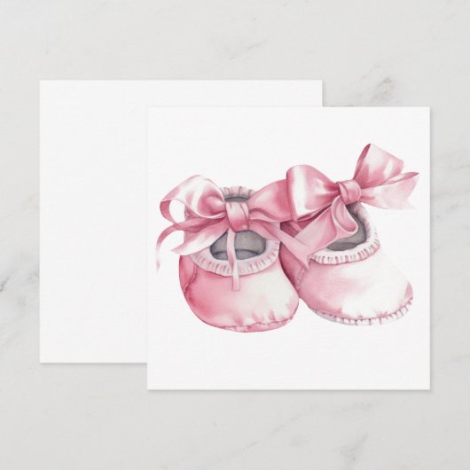 Waterverf Roze Booties voor Nieuwe Baby Girl Kaart (Voorkant / Achterkant)