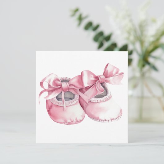 Waterverf Roze Booties voor Nieuwe Baby Girl Kaart (Staand voorkant)