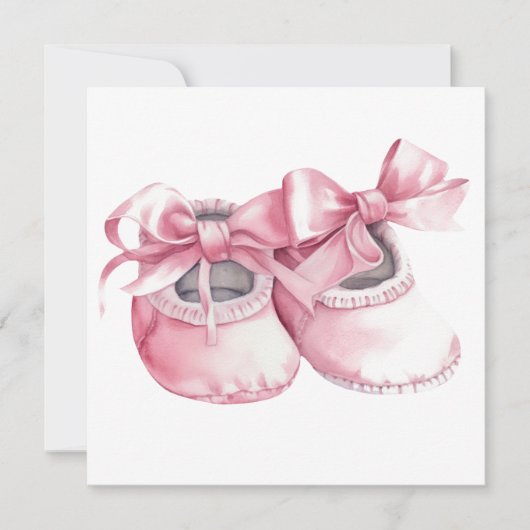 Waterverf Roze Booties voor Nieuwe Baby Girl Kaart (Voorkant)