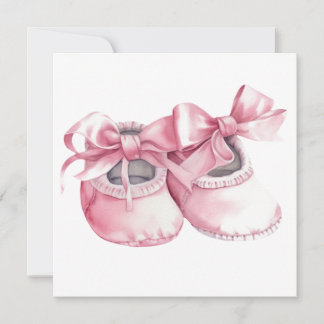 Waterverf Roze Booties voor Nieuwe Baby Girl Kaart