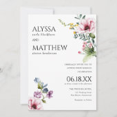 Waterverf roze bordeaux groen bloemenbruiloft kaart (Voorkant)