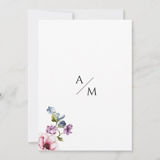 Waterverf roze bordeaux groen bloemenbruiloft kaart (Achterkant)