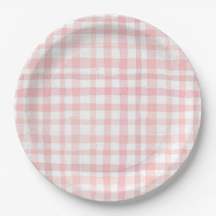 Waterverf Roze Borden van gingham-papier Papieren Bordje