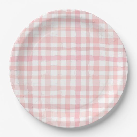 Waterverf Roze Borden van gingham-papier Papieren Bordje (Voorkant)