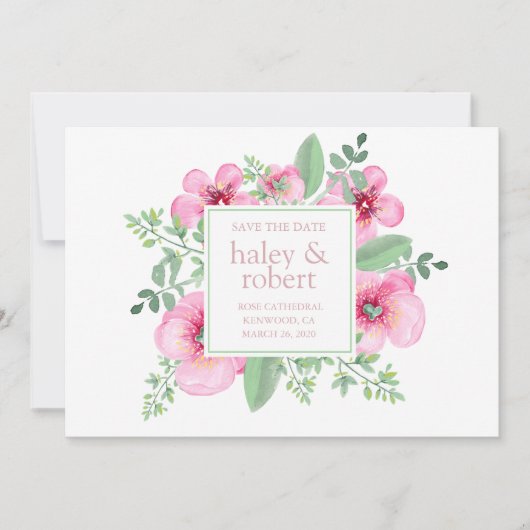 Waterverf Roze Botanisch sparen de Datum Save The Date (Voorkant)