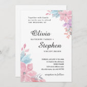 Waterverf roze botanische bloemenbruiloft. blozen kaart (Voorkant / Achterkant)