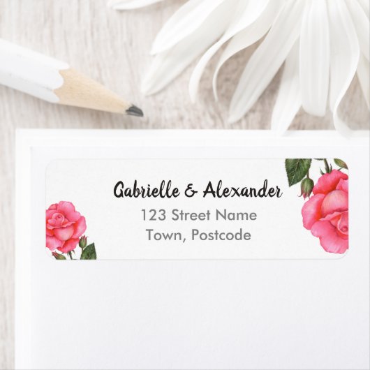 Waterverf Roze botanische Floral bruiloft Etiket (Insitu)