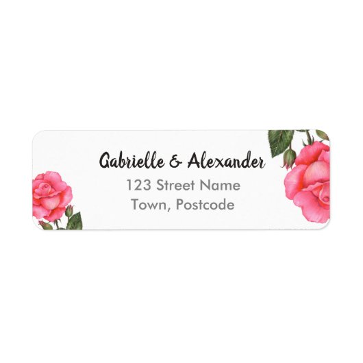 Waterverf Roze botanische Floral bruiloft Etiket (Voorkant)