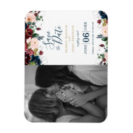 Waterverf Roze, Bourgogne en Navy Blue Flowers Magneet