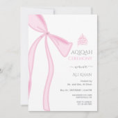 Waterverf Roze Bow Baby meisje Aqiqah Kaart (Voorkant)