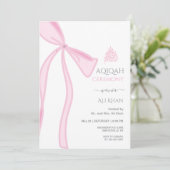 Waterverf Roze Bow Baby meisje Aqiqah Kaart (Staand voorkant)