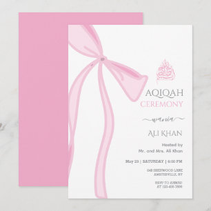 Waterverf Roze Bow Baby meisje Aqiqah Kaart