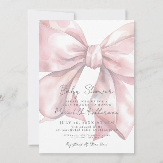 Waterverf Roze Bow Baby shower Kaart (Voorkant)