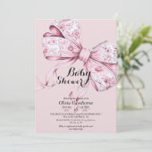 Waterverf Roze Bow Baby shower Uitnodiging (Staand voorkant)